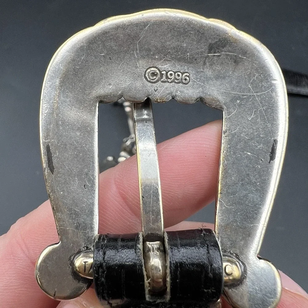 Vintage Brighton Silver Black Leather Belt #34803 Size M 1996